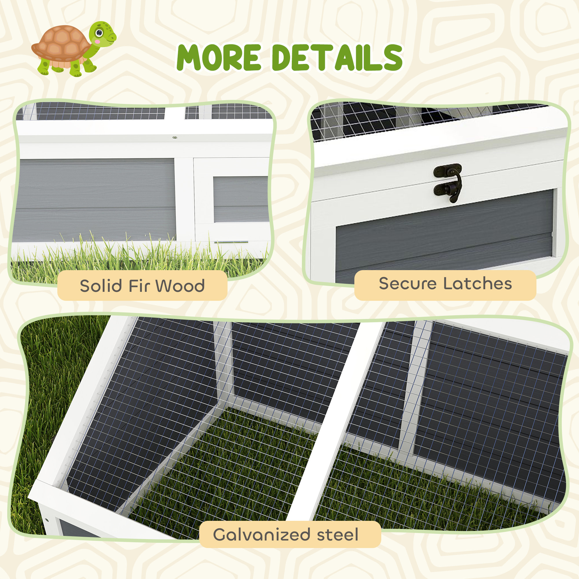 Casa para Tortugas de Madera, Terrario para Reptiles sin Base con Tapas Abatibles, Puerta Frontal Abrible y Pestillos de Seguridad, Caseta para Tortugas, 120x55x50 cm, Gris Claro