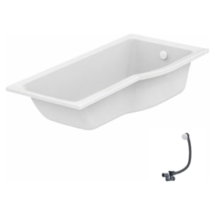 Baignoire bain douche 170 x 80 cm droite Connect Air + vidage Blanc