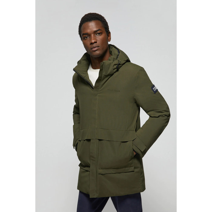 Parka tecnico verde con cappuccio e particolari Polo Club