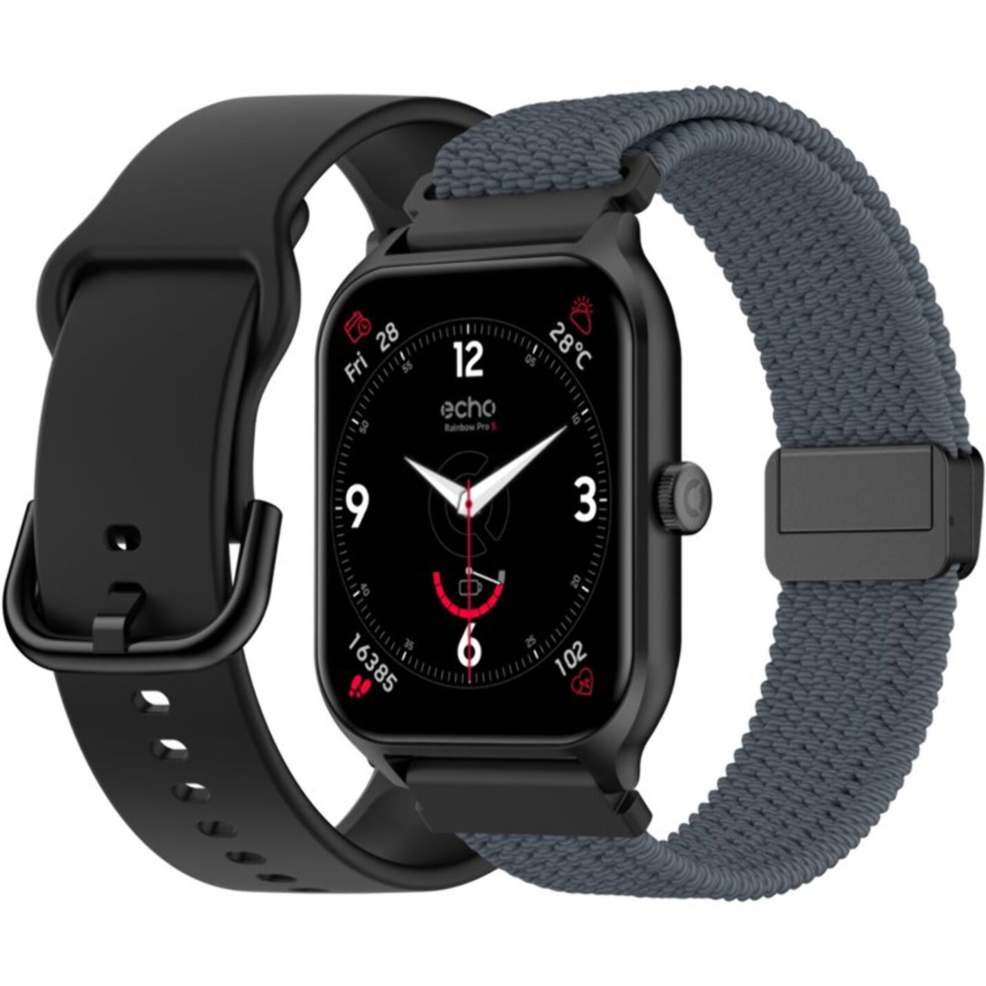 Montre connectée ECHO Rainbow Pro S Noir Silicone + Gris Nylon