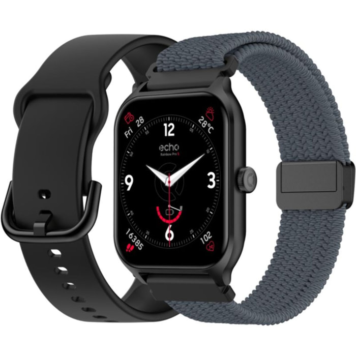 Montre connectée ECHO Rainbow Pro S Noir Silicone + Gris Nylon