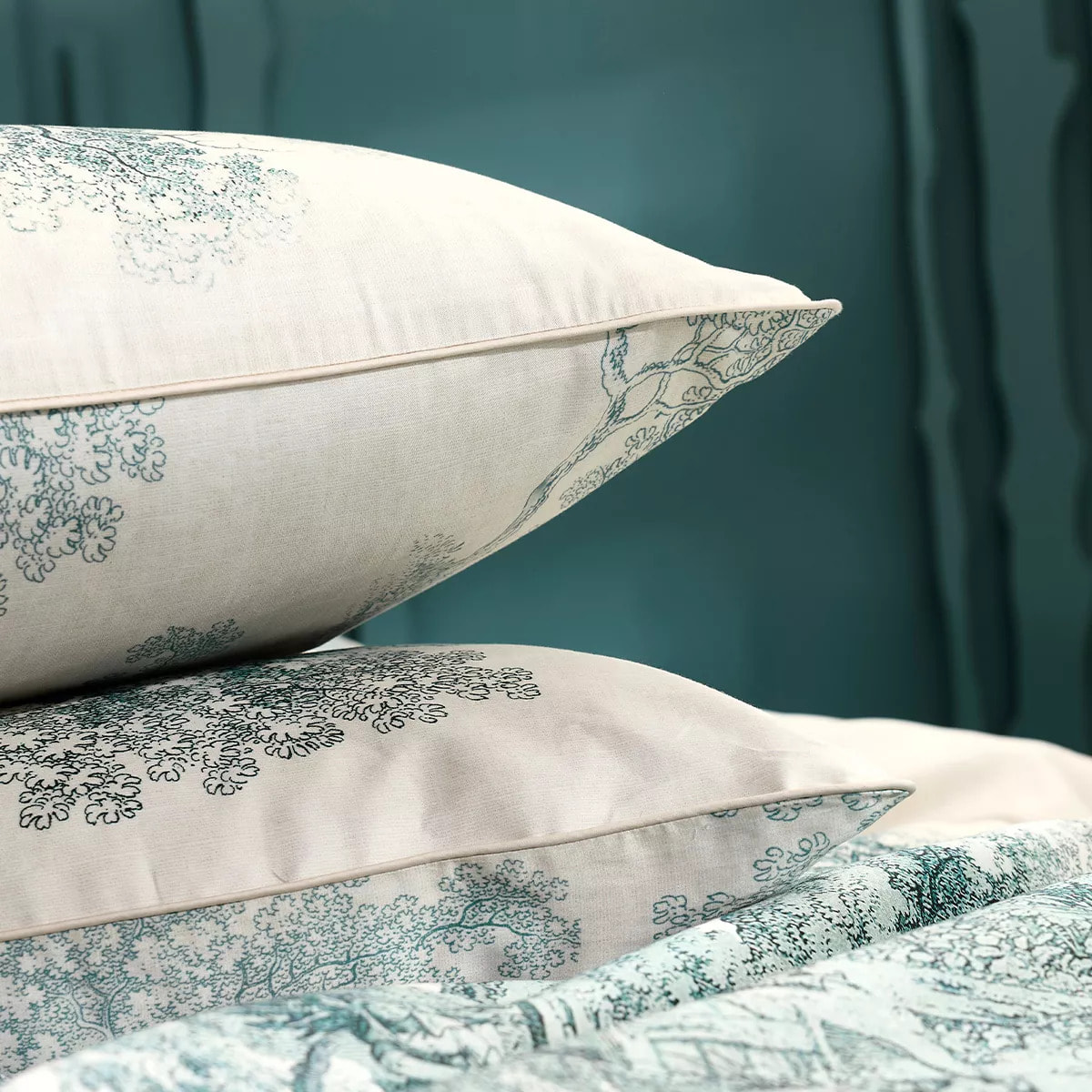 Taie d'oreiller satin de coton 115 g/m² imprimé bleu beige Utopie encre