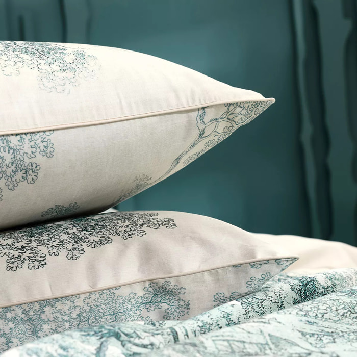 Taie d'oreiller satin de coton 115 g/m² imprimé bleu beige Utopie encre