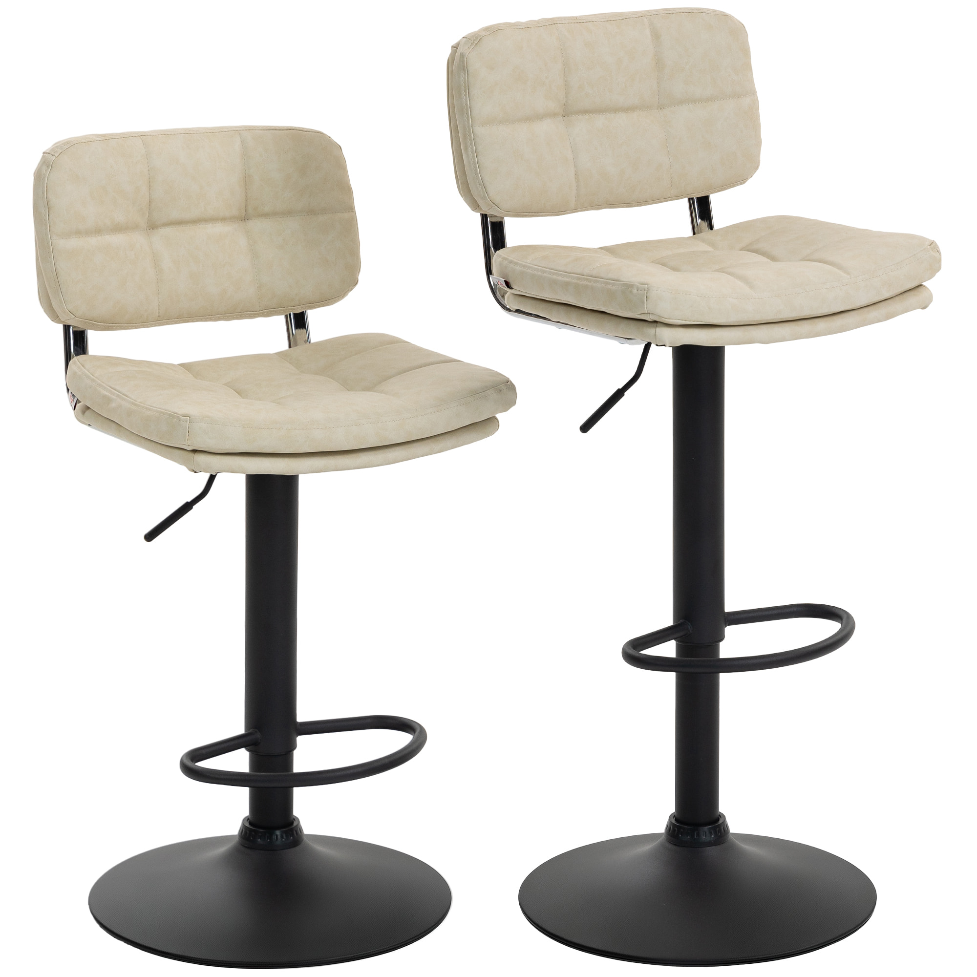 Lot de 2 tabourets de bar Vintage capitonné pivotant réglable beige effet vieilli