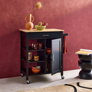 Desserte de cuisine plateau bois d'hévéa avec poignée L83cm BENDOR