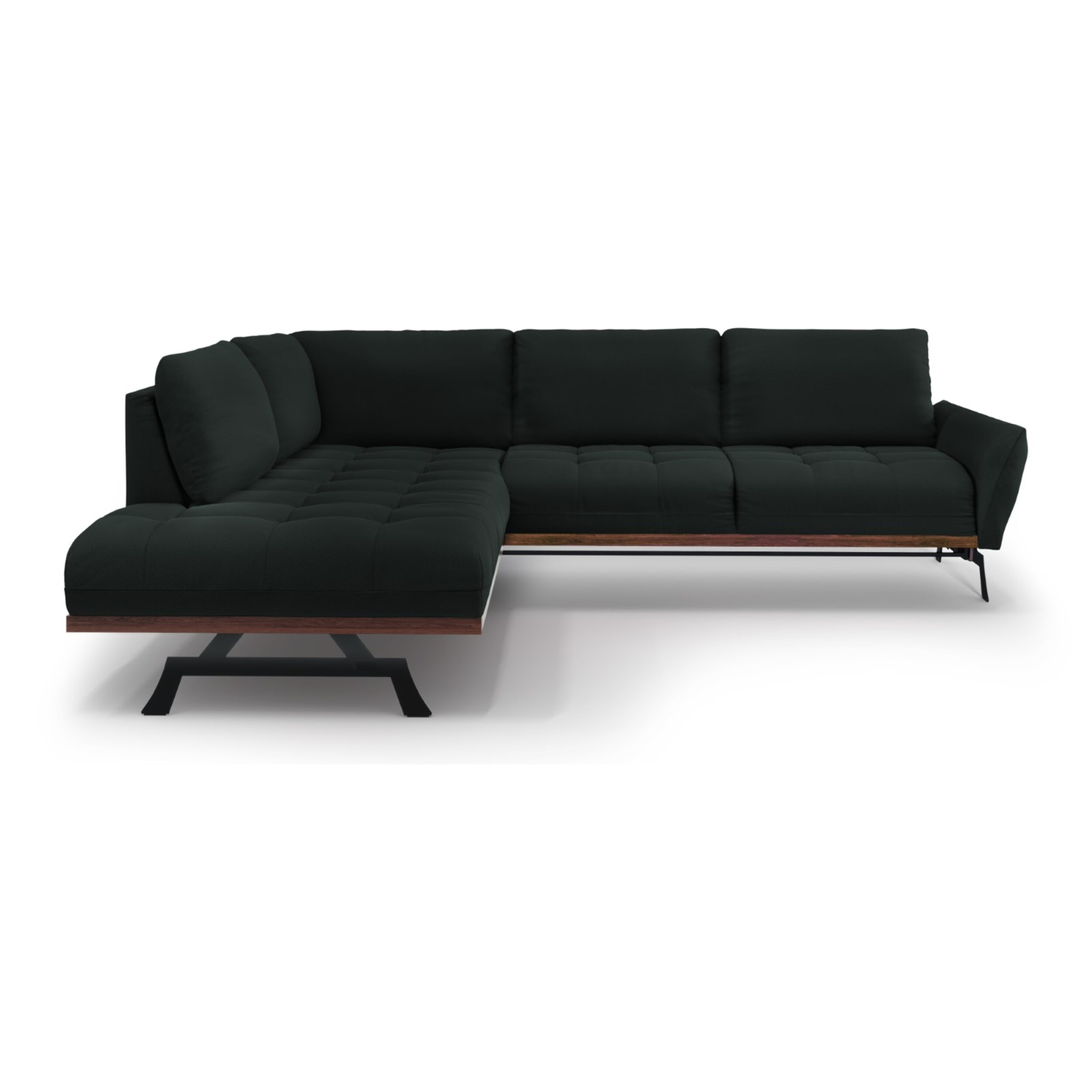 Canapé d'angle gauche convertible "Olivier" 5 places en tissu structurel noir
