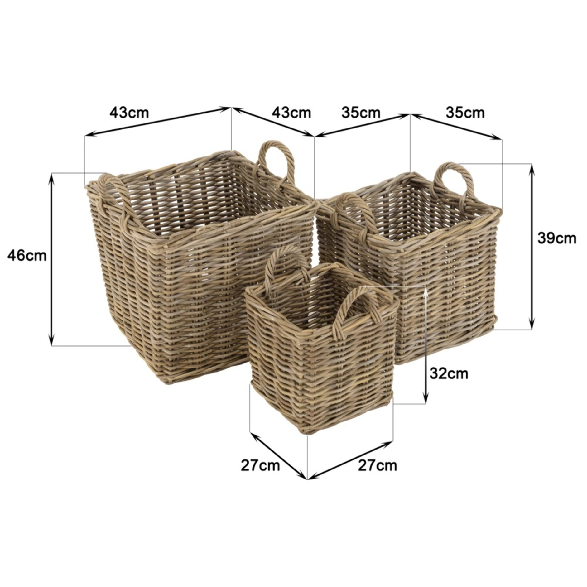 KALLY - Set de 3 paniers de rangement carrés en kubu naturel