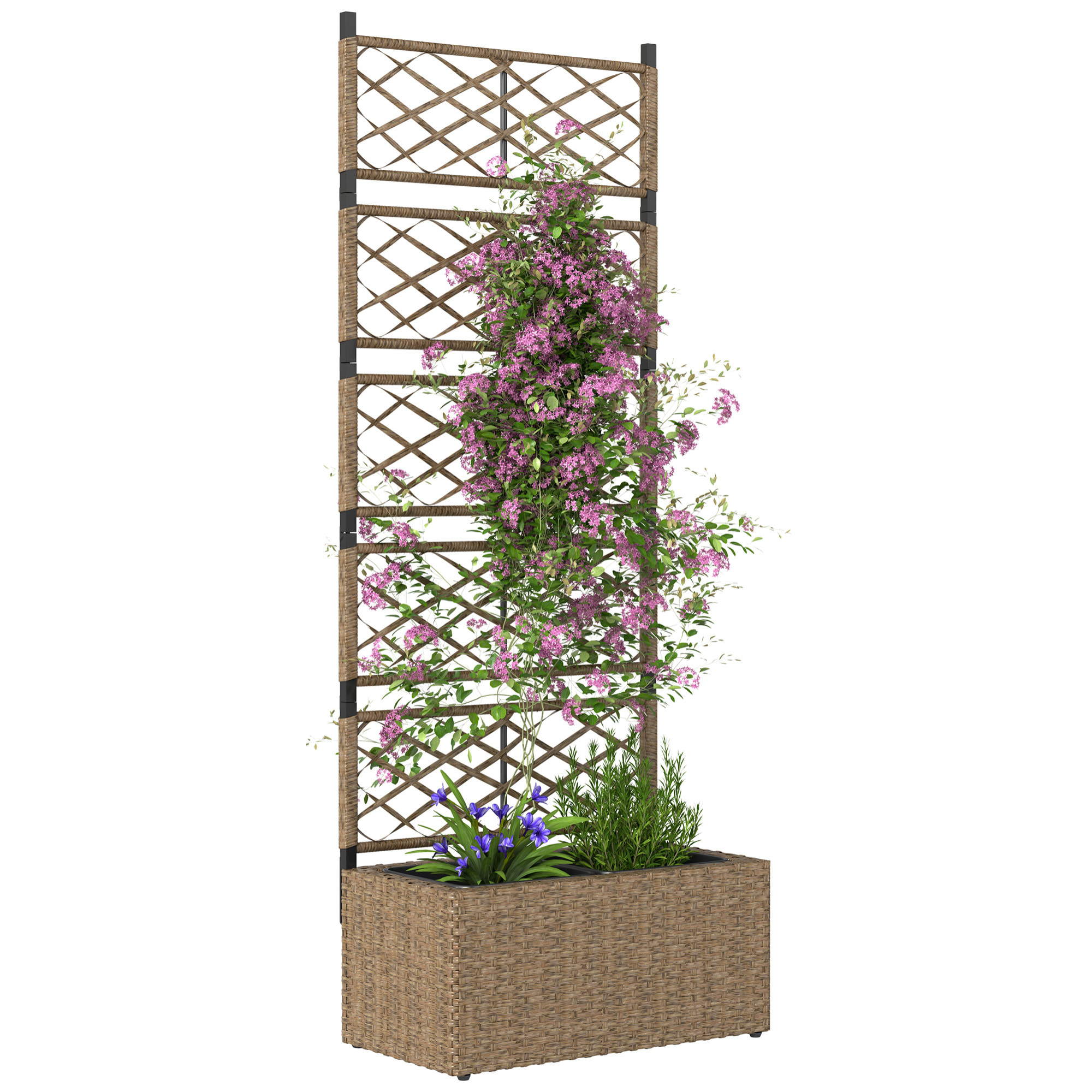 Jardinera con Enrejado de Ratán Jardinera Exterior Grande con Enrejado 2 Macetas Extraíbles para Plantas Trepadoras para Jardín Patio Terraza 57x30x150 cm Natural