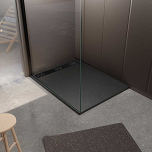 Receveur de douche en résine noir 80x120x3 cm effet pierre granit + grille linéaire noire