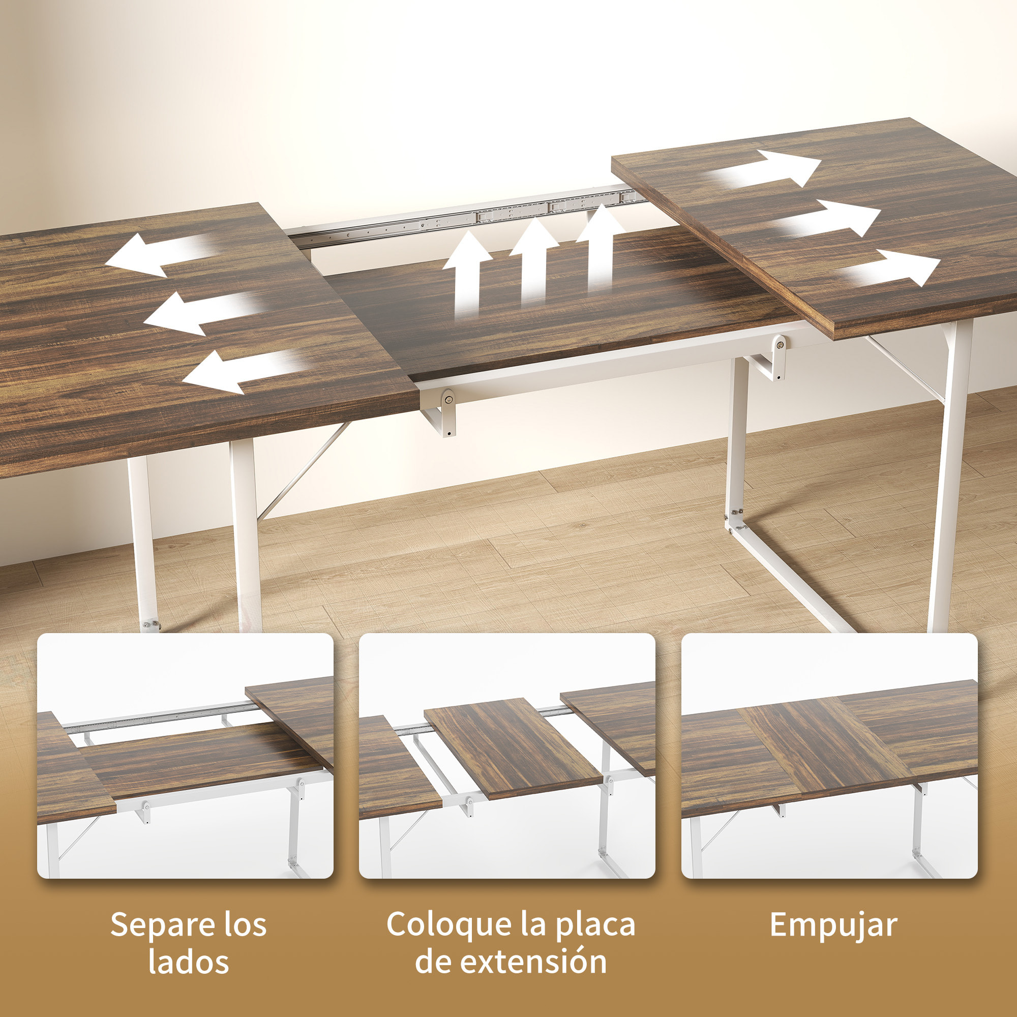 Mesa de Comedor Extensible Rectangular para 4-6 Personas Mesa de Cocina Extensible con Patas Metálicas para Salón 120-160x80x75 cm Marrón