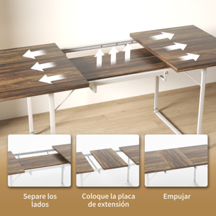 Mesa de Comedor Extensible Rectangular para 4-6 Personas Mesa de Cocina Extensible con Patas Metálicas para Salón 120-160x80x75 cm Marrón