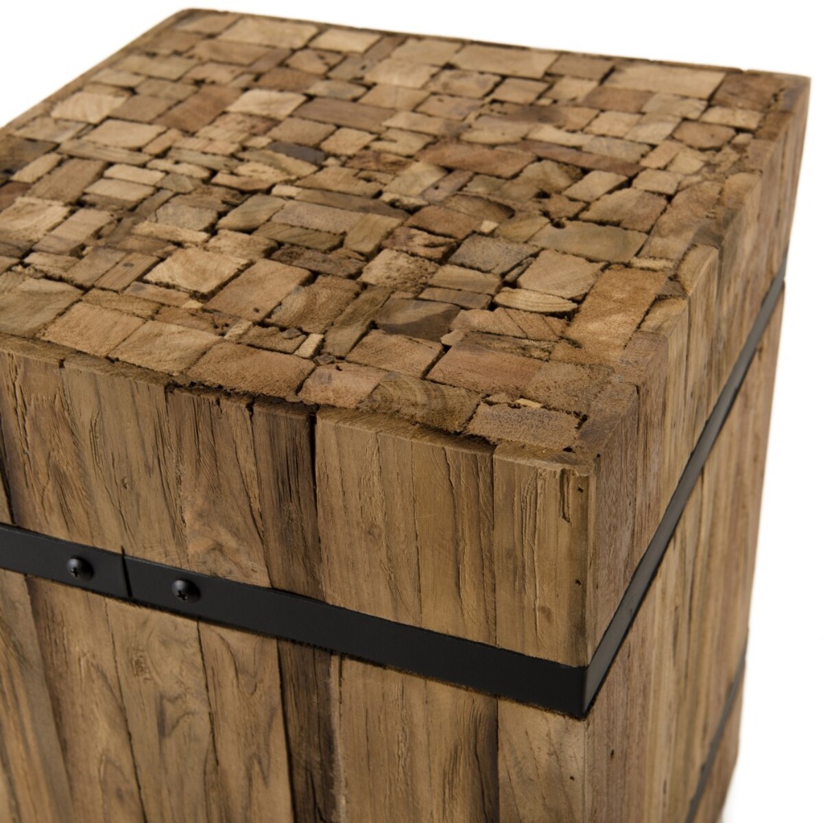 SAM - Table d'appoint carrée 'S' 34x34cm bois Teck recyclé cerclée métal noir