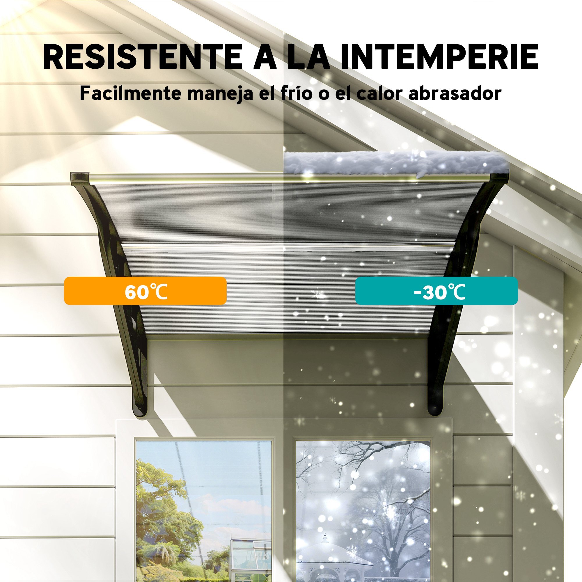 Marquesinas Exterior para Puertas y Ventanas, 103x96,5 cm, Tejadillo de Protección contra Sol y Lluvia, con Cubierta de Policarbonato, Barras de Aleación de Aluminio, Transparente