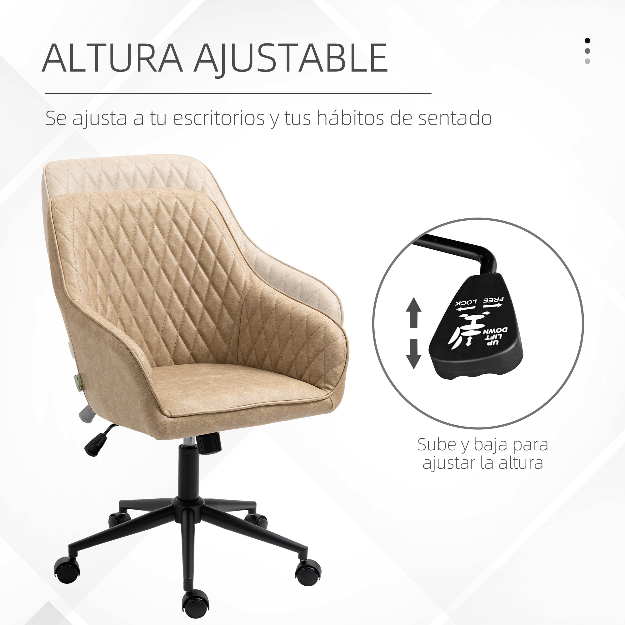 Silla de Oficina Ergonómica Silla de Escritorio Giratoria de Cuero PU con Altura Ajustable y Función de Inclinación para Salón Dormitorio Estudio 59x60x90-100 cm Marrón