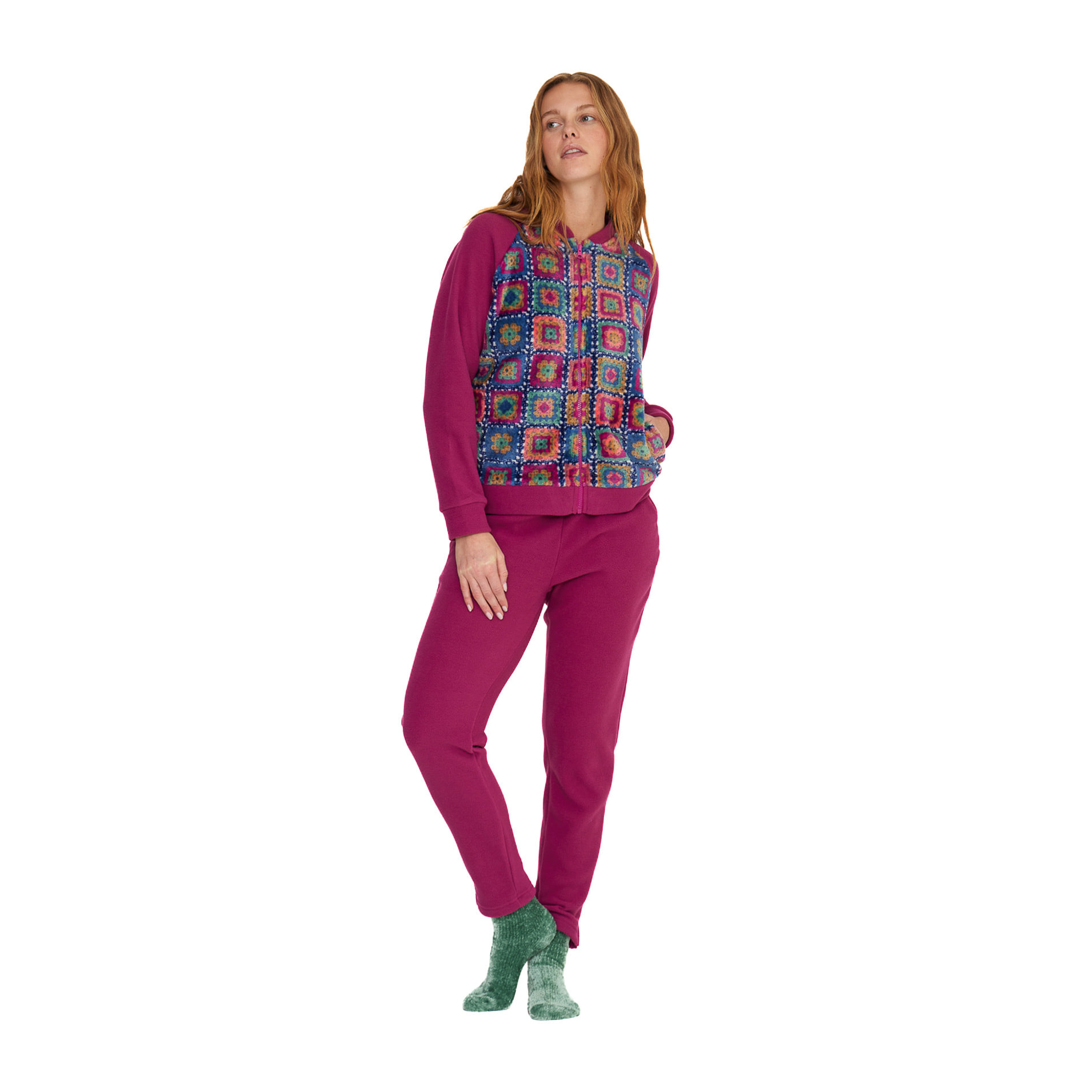 Completo loungewear donna folk in pile e coral Noidinotte