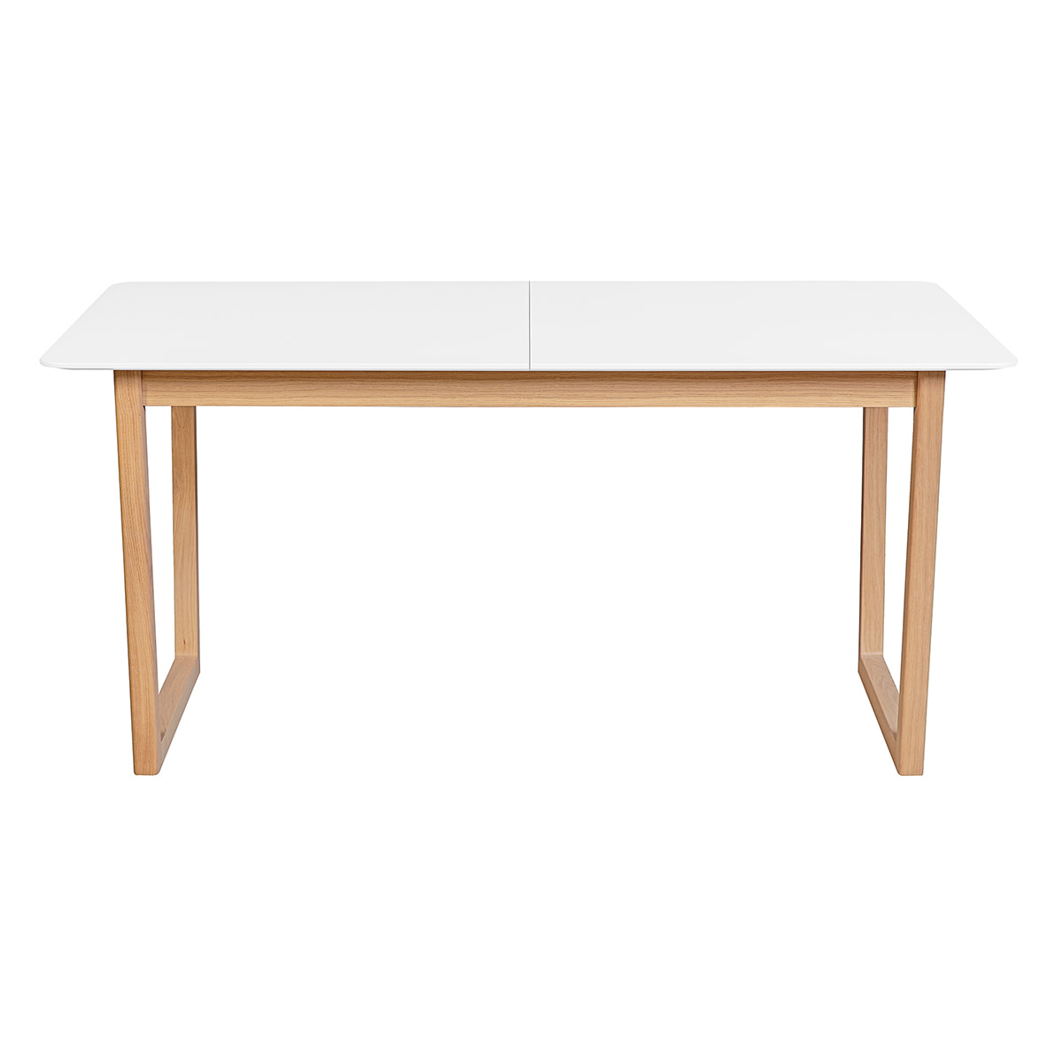 Table à manger extensible rectangulaire rallonges intégrées finition blanc et bois clair chêne massif L160-240 cm LAHO