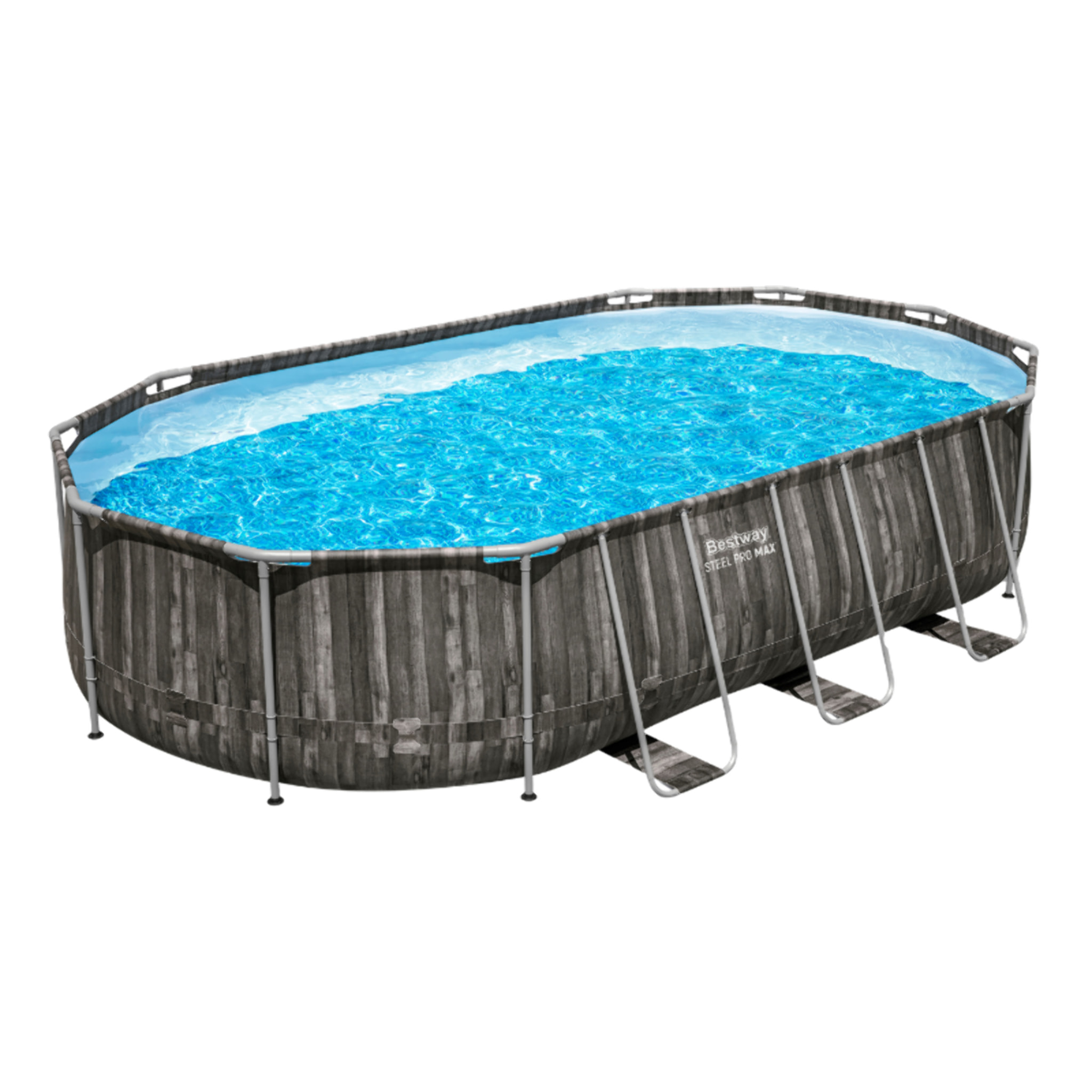 Bestway Piscine hors sol tubulaire ovale Bestway Power Steel 610 x 366 x 122 cm décor bois