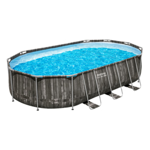 Bestway Piscine hors sol tubulaire ovale Bestway Power Steel 610 x 366 x 122 cm décor bois