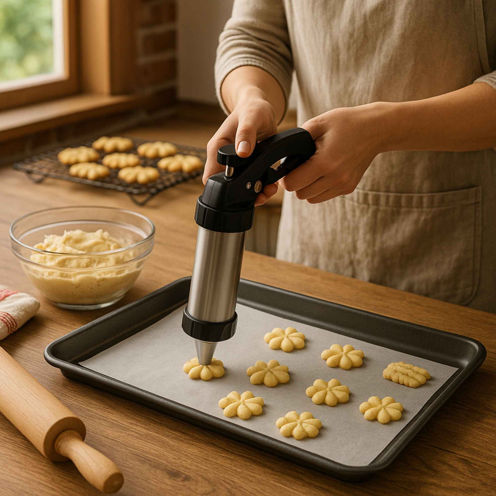 Prensa para galletas: juego de 17 piezas con discos y boquillas de glaseado - versátil y fácil de usar en aluminio y polipropileno