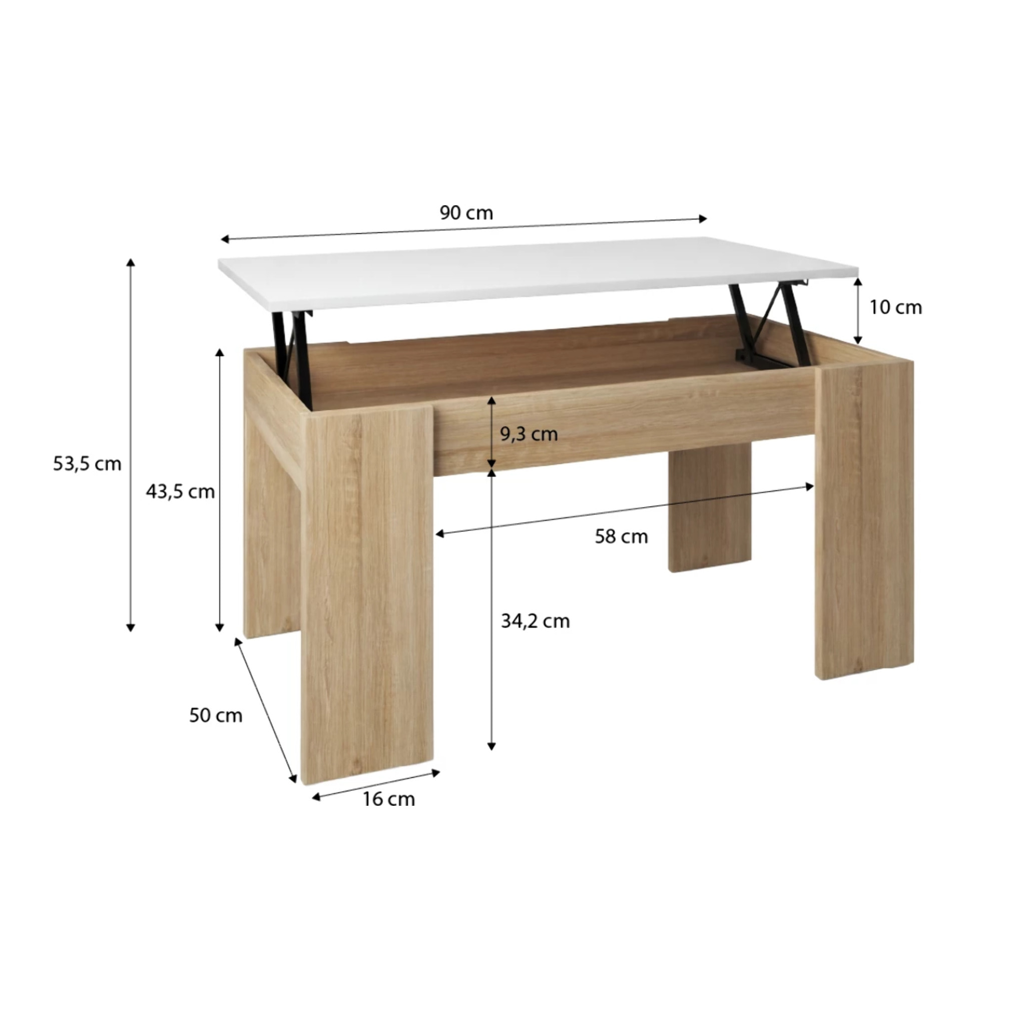 Mesa de centro elevable en roble canadian y blanco artik Norak Roble Canadian - Blanco Artik (Blanco Mate)