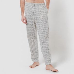 Pigiama lungo da uomo in cotone, blu-grigio nerd