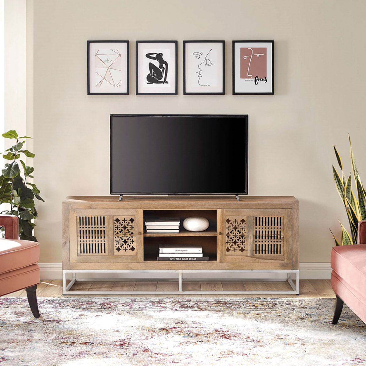 Mueble tv - madera de mango y hierro - 65x160x40cm