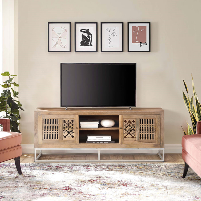 Mueble tv - madera de mango y hierro - 65x160x40cm