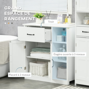 Meuble salle de bain - meuble bas 2 portes étagère tiroir 3 niches - 80x34x81cm - blanc noir