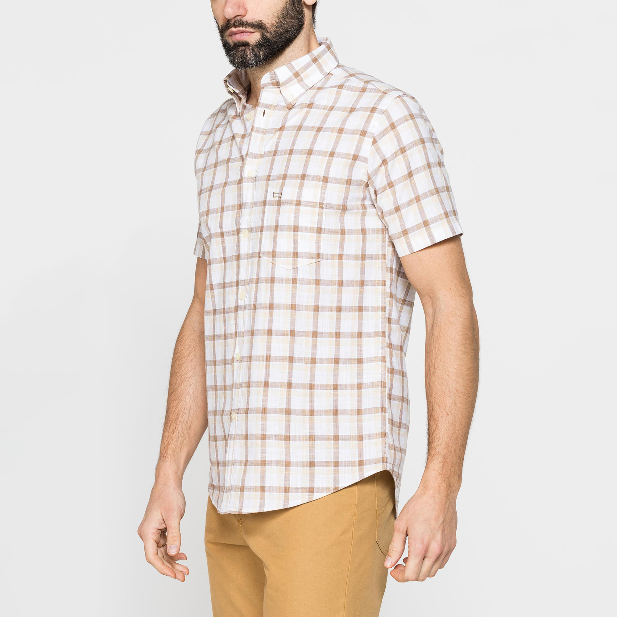 CAMICIA A MANICA CORTA IN COTONE FIAMMATO FANTASIA