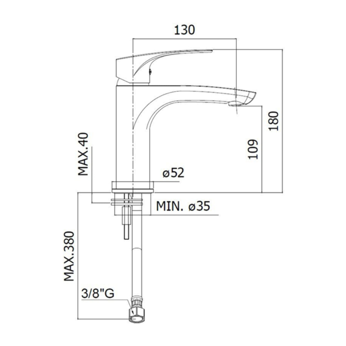 Project mitigeur de lavabo à levier, sans vidage, noir mat (SATBSPRO271C)