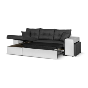 California - Canapé d'angle réversible - convertible avec coffre et étagère de rangement - en simili et tissu - Blanc / Gris