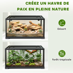 Terrarium 86L - toit maillé et porte coulissante verrouillable - 50x30x35cm - alu noir verre