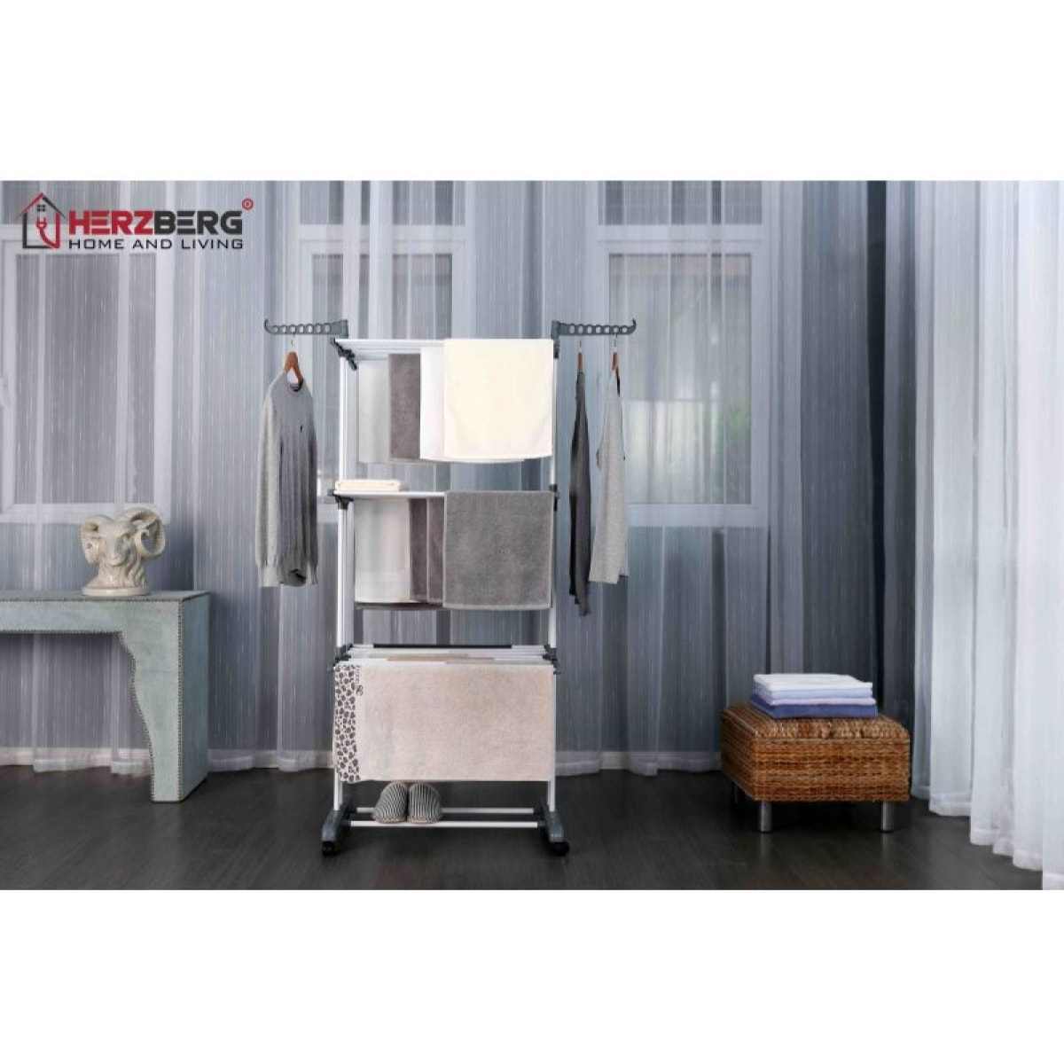 Séchoir multifonctions 20m d'étendage gris Herzberg HG8034-GRY