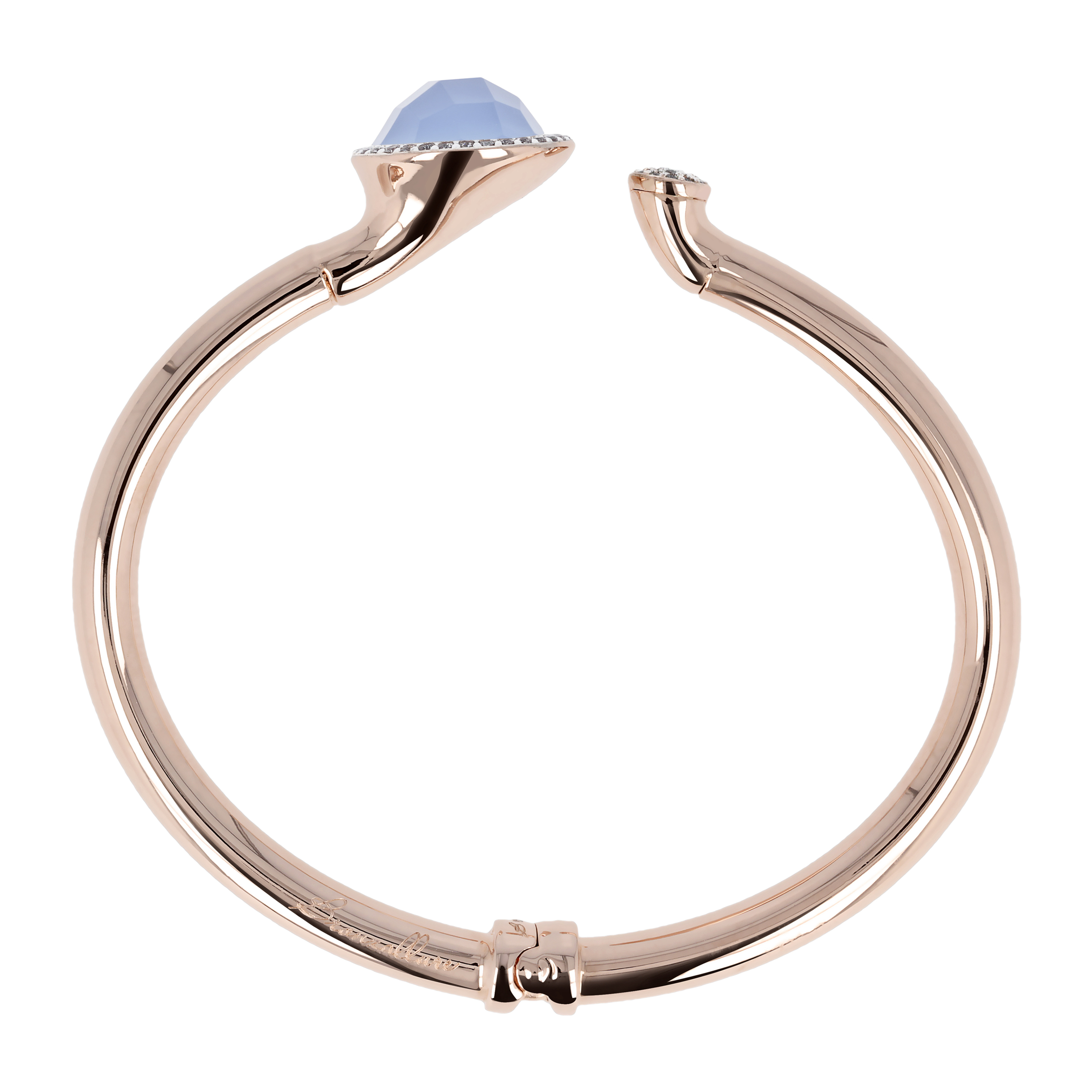 Bracciale Rigido con Pietra Naturale Tonda Calcedonio Azzurro e Pavé in Cubic Zirconia