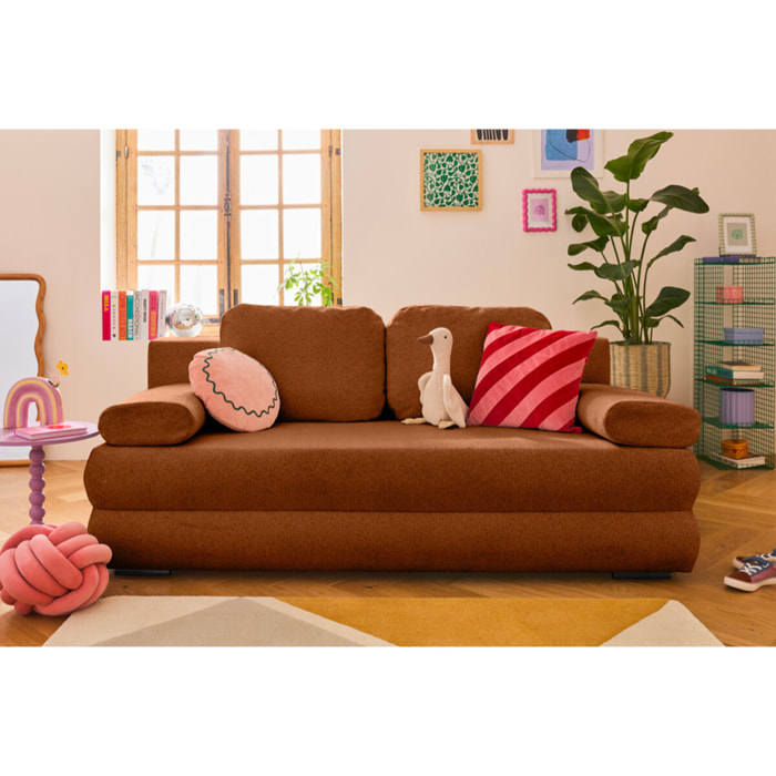 Nora - canapé 3 places convertible avec coffre en tissu texturé - Terracotta