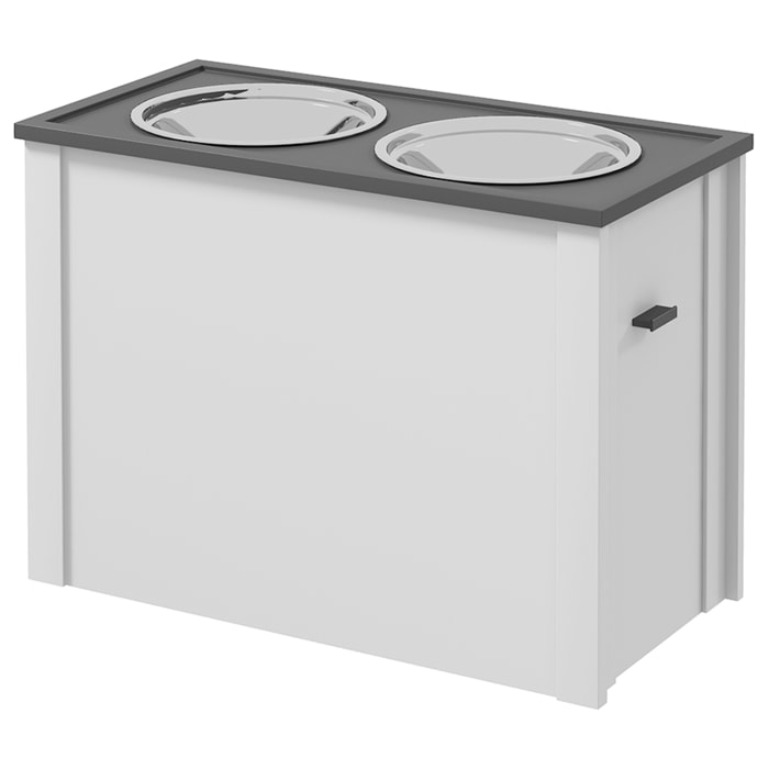 Gamelle double chien - porte-gamelles surélevé rangement 2 en 1 - tiroir, 2 gamelles - acier inox. MDF gris blanc