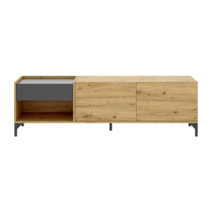 Mobile porta TV Cengalo, Credenza bassa da soggiorno, Madia da salotto per televisione, 164x39h49 cm, Rovere Nodi e Antracite