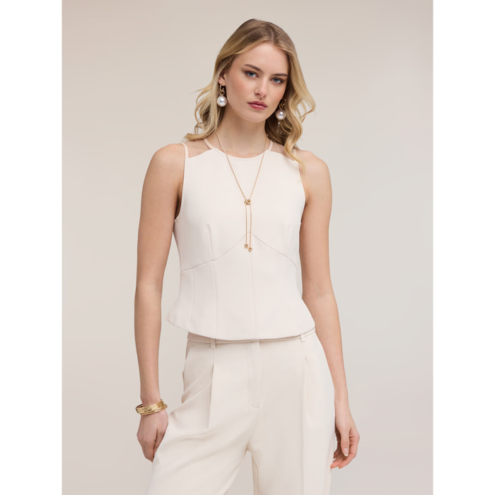 Motivi - Top de crepé con detalles de tul - Beige