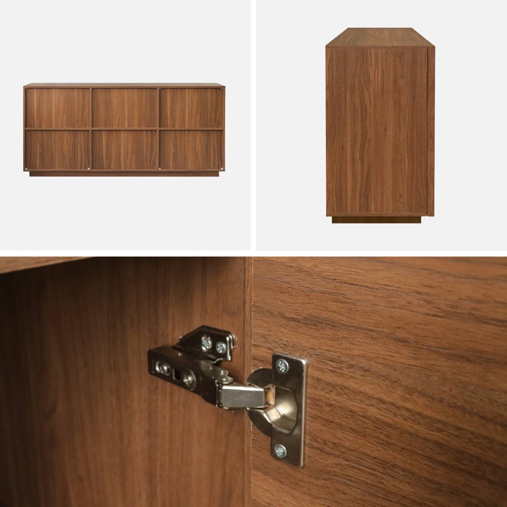 Buffet effet bois 3 portes noyer L 160 x P 43 x H 75cm - Kuba