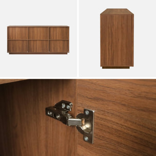 Buffet effet bois 3 portes noyer L 160 x P 43 x H 75cm - Kuba
