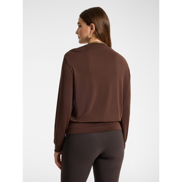 Elena Mirò - T-shirt misto modal con scollo barchetta - Marrone