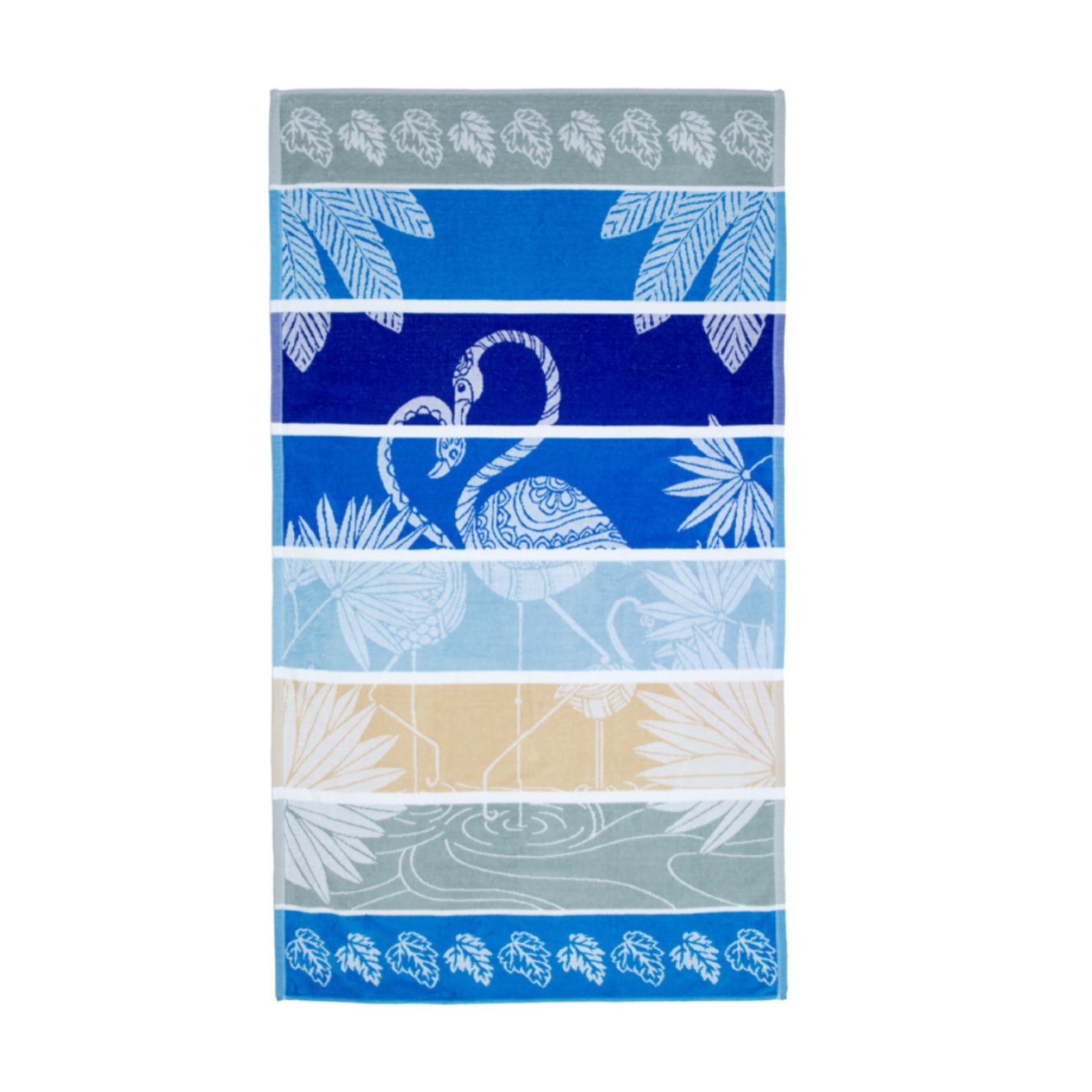 Telo Mare Spugna Jacquard Spiaggia Disegno Flamingo Family