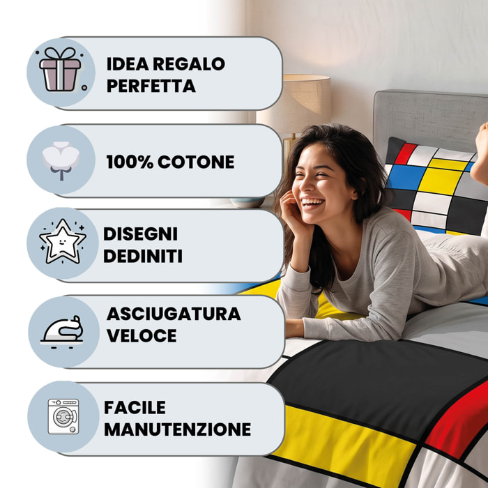 PARURE COPRIPIUMINO SOGNI D'AUTORE, Stampa Digitale, 100% Cotone, Made in Italy - 67