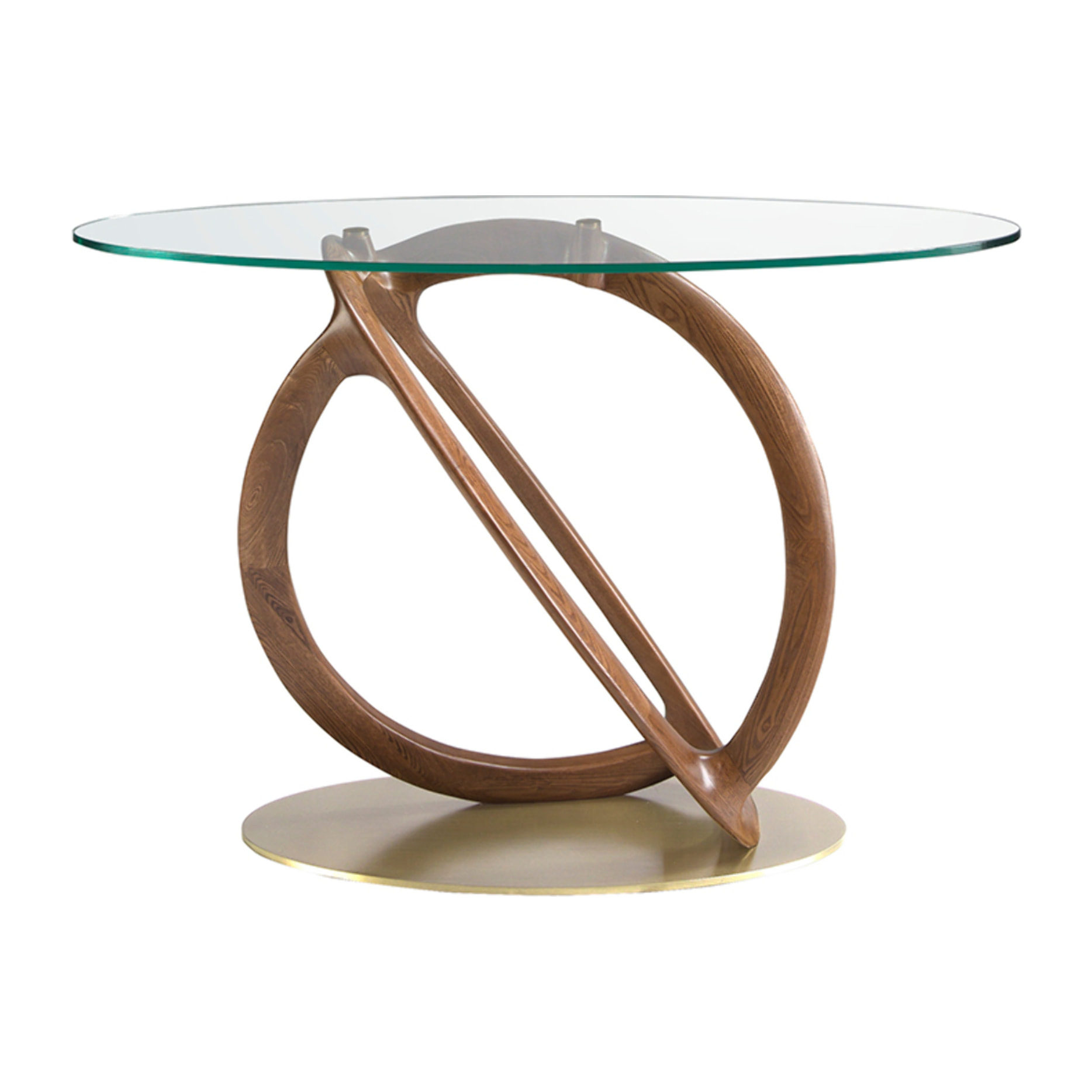 Consola Angel Cerdá ovalada con tapa de cristal templado y patas de madera en nogal 125x45x80cm