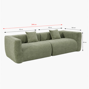 Canapé compressé 4 places en tissu effet laine texturée vert JUMBO