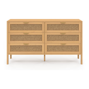Commode Eve 6 tiroirs en cannage 140cm