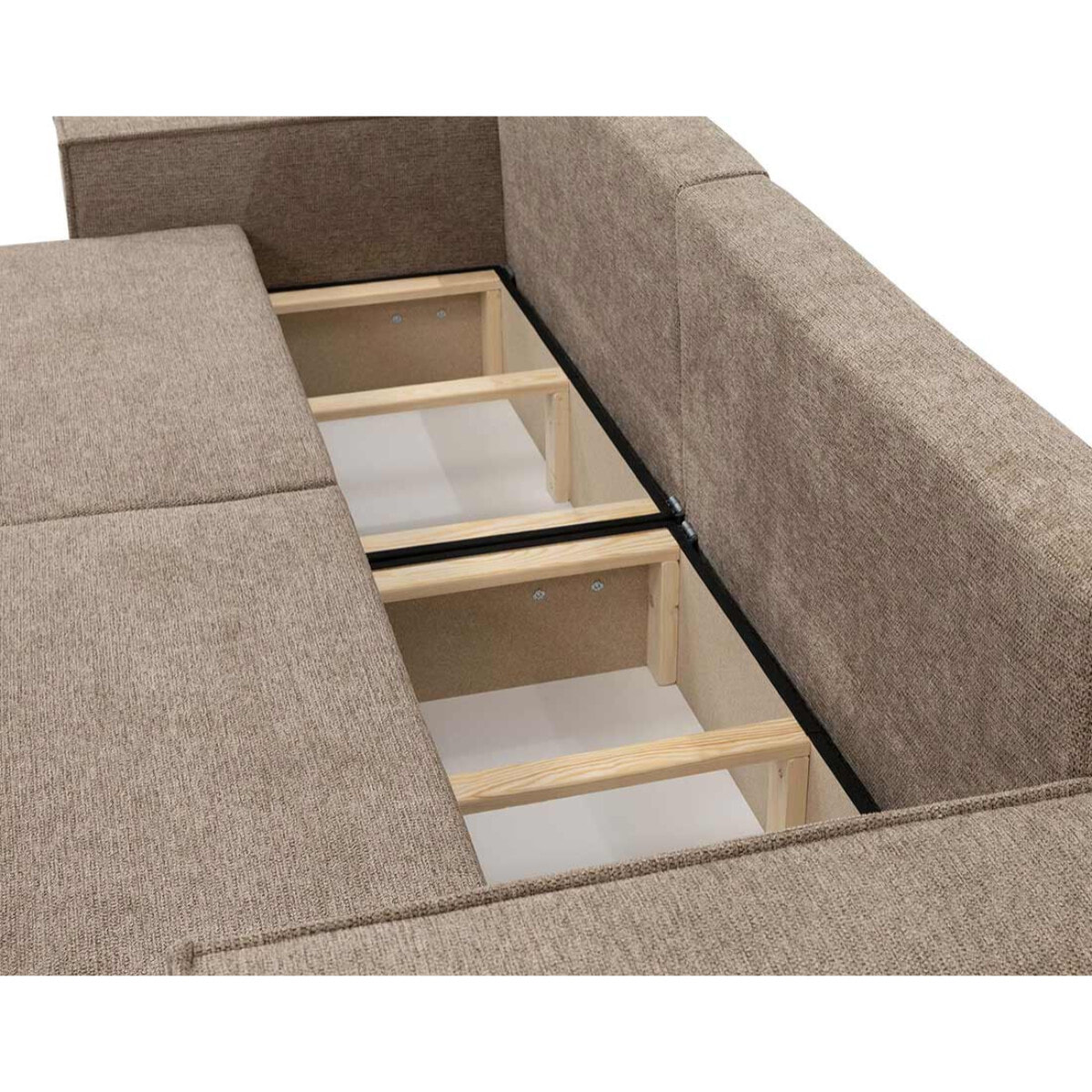 Cezanne - Canapé droit 3 places convertible avec coffre en tissu texturé - Marron