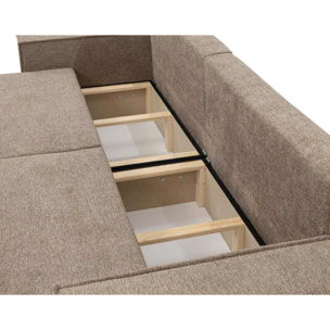 Cezanne - Canapé droit 3 places convertible avec coffre en tissu texturé - Marron