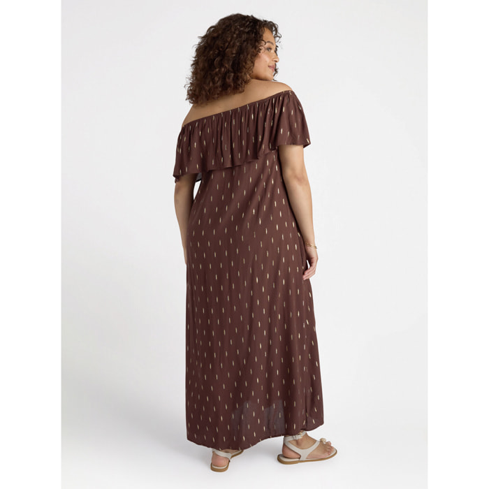 Fiorella Rubino - Vestido de lúrex con hombros descubiertos - Marrón