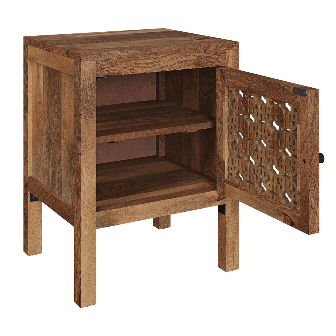 Table de chevet ajourée en bois de manguier - Jaya